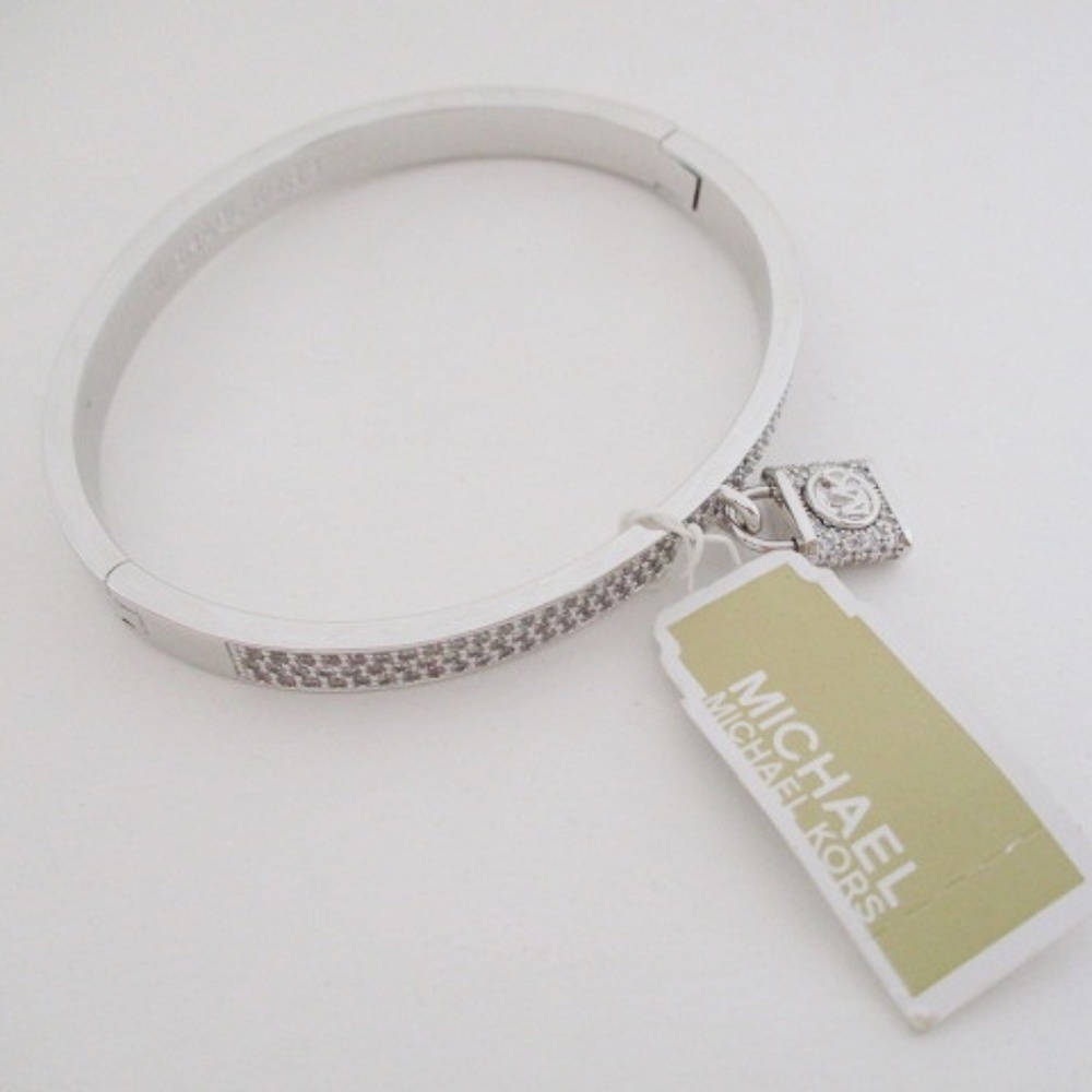 MICHAEL KORS Pave Crystal Lock Charm Bangle Bracelet